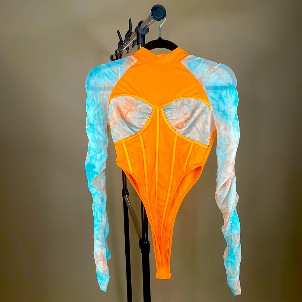 Blue and Orange ribbed bodysuit L